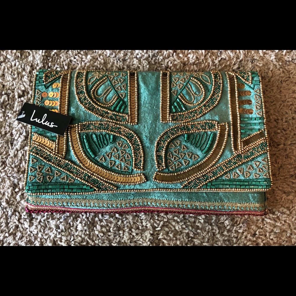 Beaded emerald green clutch